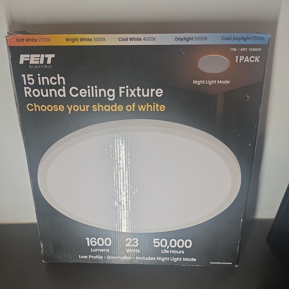 Feit Electric 15 in LED Flush Mount Ceiling Light, Dimmable 1600 lumens. NEW OB